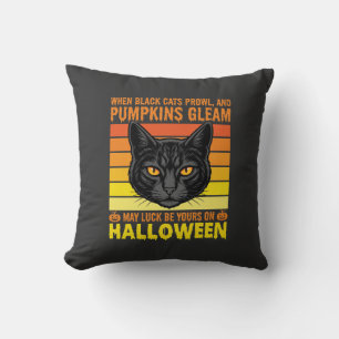 Coussin Graphisme de citrouille vintage Halloween chat noi