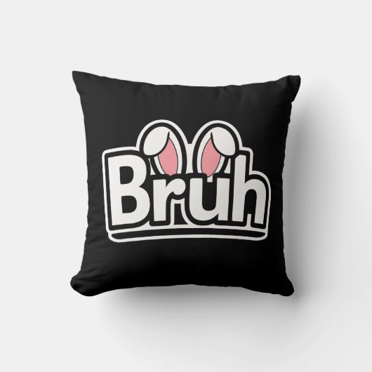Coussin Graphisme de mème aux oreilles de lapin Bruh Migno (Recto)