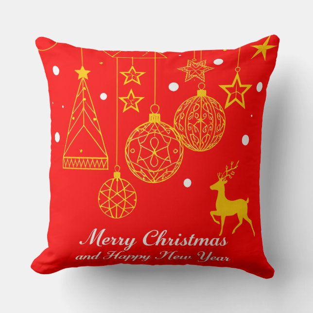 Coussin Graphisme de Noël Festif avec Ornements (Recto)