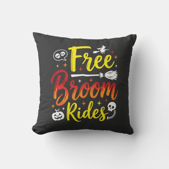 Coussin Graphisme de sorcière de Halloween à balai gratuit (Recto)