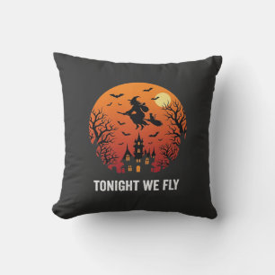 Coussin Graphisme de sorcière d'Halloween volant la nuit_1
