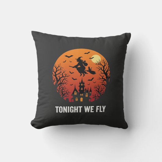 Coussin Graphisme de sorcière d'Halloween volant la nuit_1 (Recto)
