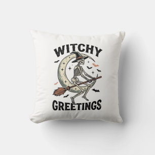 Coussin Graphisme de squelette de sorcière salutations de