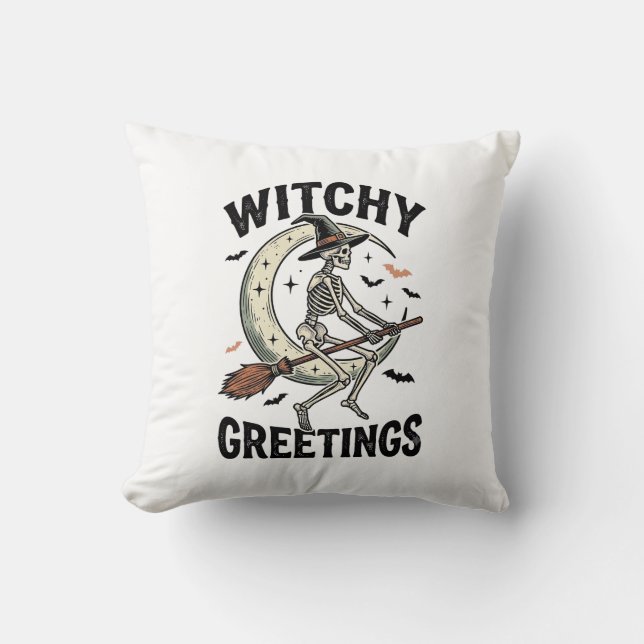 Coussin Graphisme de squelette de sorcière salutations de  (Recto)