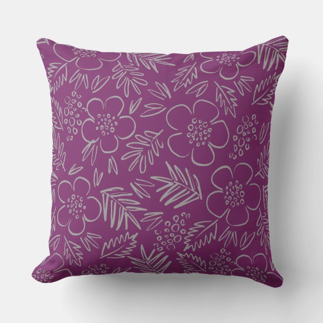 Coussin Graphisme floral pourpre (Recto)