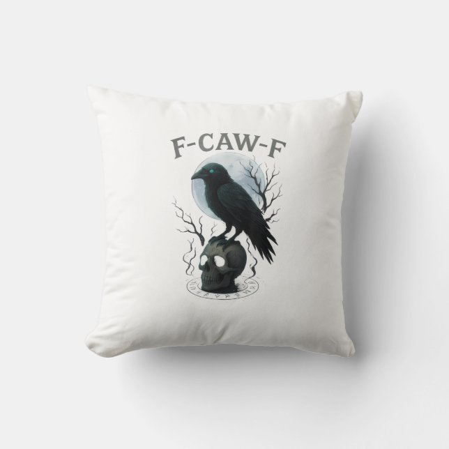 Coussin Graphisme Halloween crâne de corbeau corneille got (Recto)