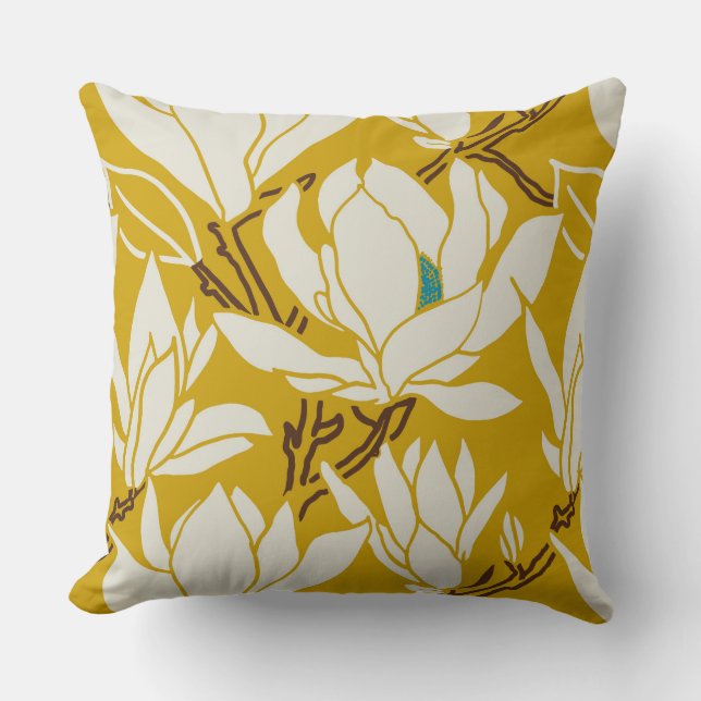 Coussin Graphisme Magnolia à motif moutarde (Recto)