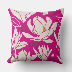 Coussin graphisme Magnolia en motif fuchsia