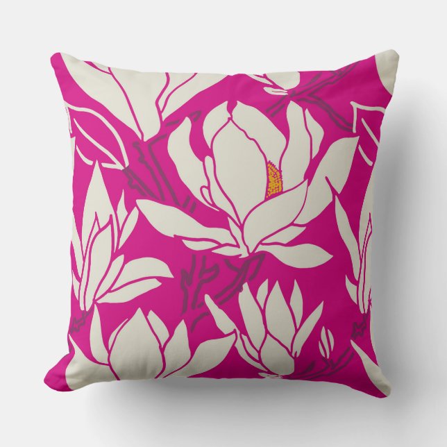 Coussin graphisme Magnolia en motif fuchsia (Recto)
