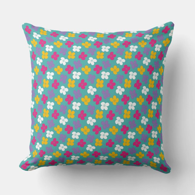 Coussin Grappes de fleurs sur fond sarcelle pour un look é (Recto)