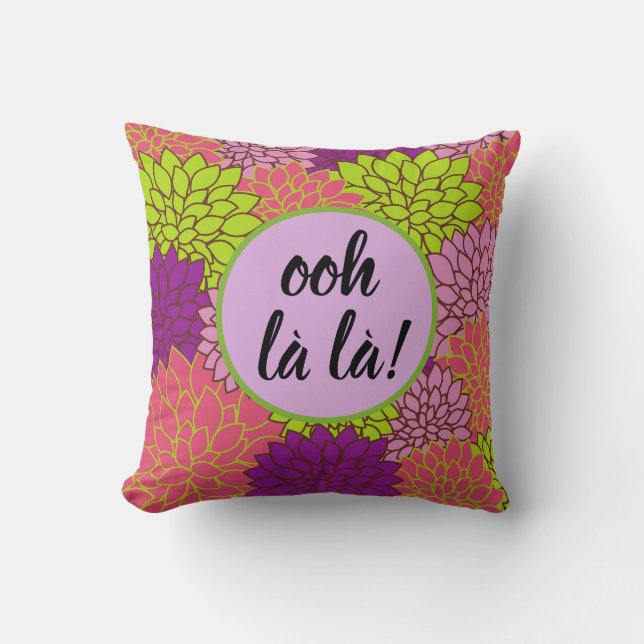Coussin Gras Floral Ooh la la!/ Monogramme rose vert Purpl (Recto)