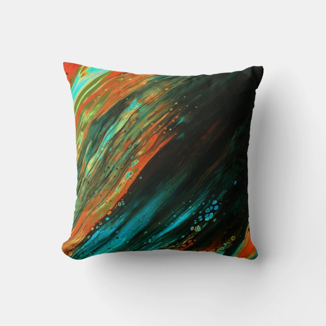 Coussin *~* Gras Gras Abstrait noir bleu vert orange (Recto)