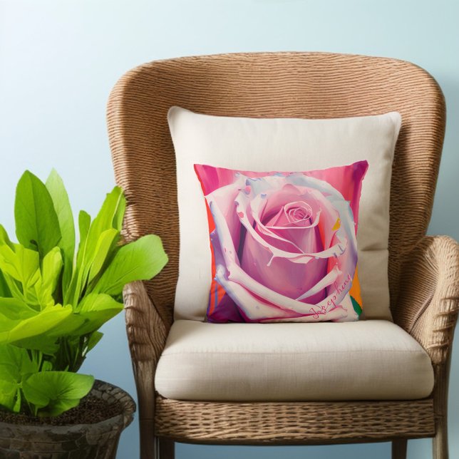 Coussin Gras Moderne Bohème Floral Rose Artsy (Créateur téléchargé)