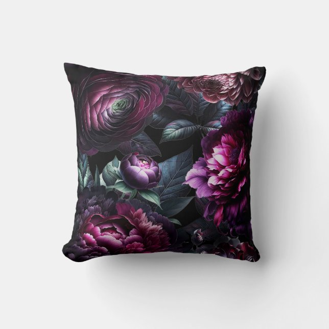 Coussin Gras Moody Flowers Black Enchanted Floral Garden (Recto)