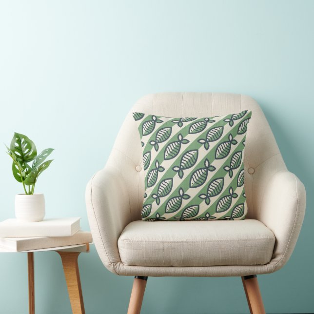 Coussin Gras rétro poisson vert et gris (Chaise)