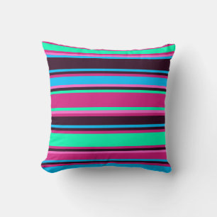Coussin Gras strié dans l'oreiller à lancer Magenta, Aqua 