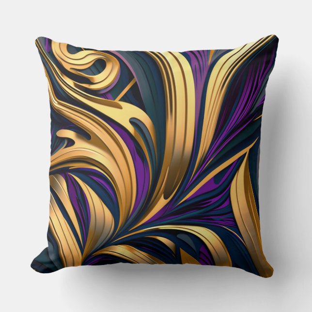 Coussin Gras traits abstraits en or violet (Recto)