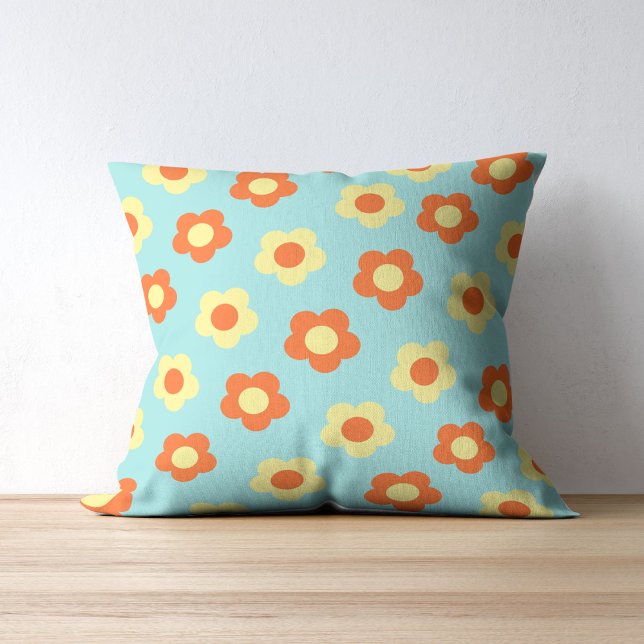 Coussin Gras Turquoise & Orange Fleur Tropical Whimsical (Créateur téléchargé)
