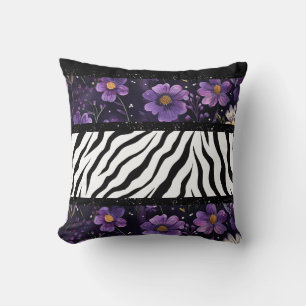 Coussin Gras zèbre violet fleuri noir couleur sac fourre-t