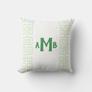 Coussin Grass Green Chinoiserie Grecque Clé de touche Mono