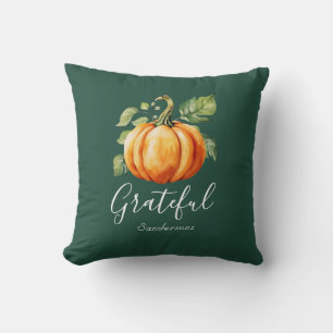 Coussin Grateful Citrouille orange foncé vert personnalisé
