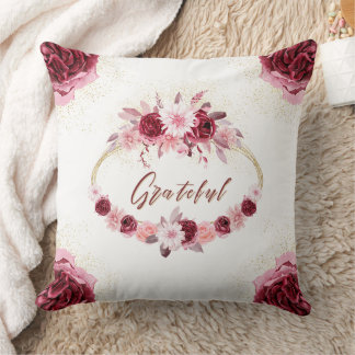 Coussin Grateful Elegant Magenta Rose Floral Wreath or