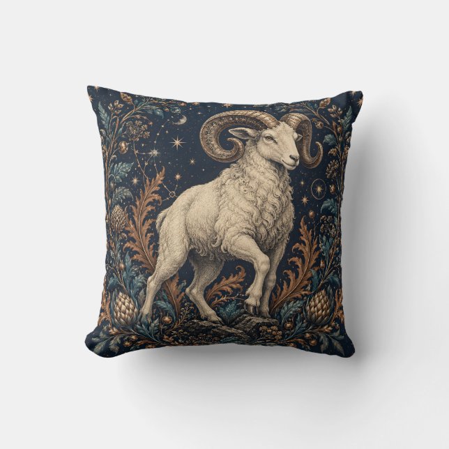 Coussin Gravure botanique d'Aries de minuit (Recto)