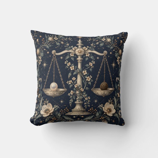 Coussin Gravure botanique de Libra à minuit (Recto)