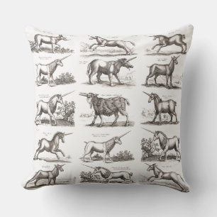 Coussin Gravure de licorne antique spécimen de zoologie vi