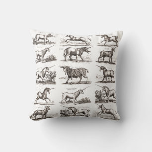 Coussin Gravure de Licorne Antique Spécimen de Zoologie Vi