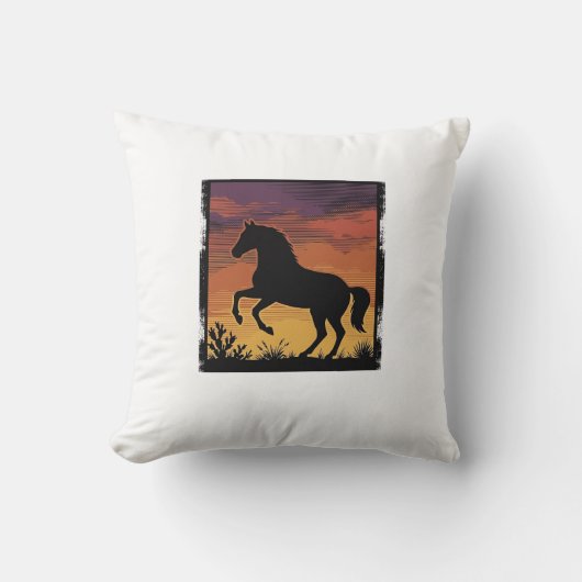 Coussin Gravure occidentale silhouette de cheval au couche (Recto)