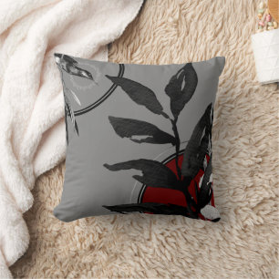 Coussin Gray Bourgogne Rouge & Noir Aquarelle Botanique