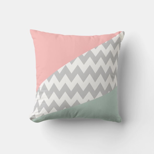 Coussin Gray Chevron - menthe et corail (Recto)