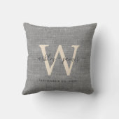 Coussin Gray Linen ivoire Monogramme Mariage Keepsaké (Verso)