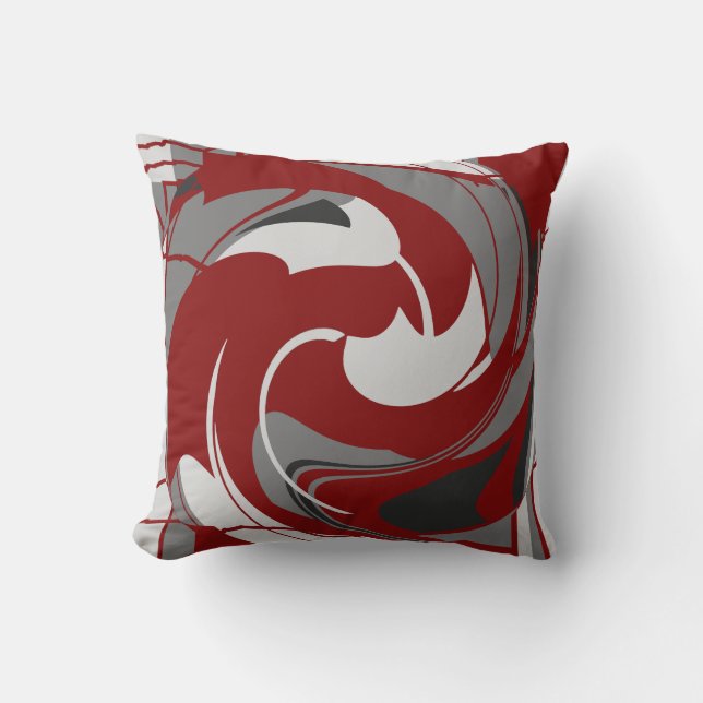 Coussin Gray Shades on Dark Red Abstract Flower Art Design (Recto)