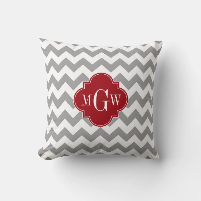 Coussin Gray Wht Chevron Cranberry Quatrefoil 3 monogram (Recto)