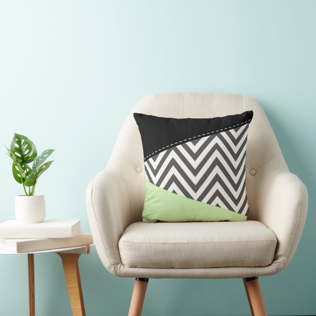 Coussin Gray Zigzag, Gray Chevron, Zigzag Pattern, Mint (Chaise)