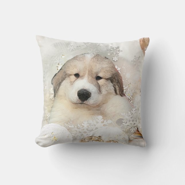 Coussin Great Pyrenees Aquarelle Puppet Holiday (Recto)