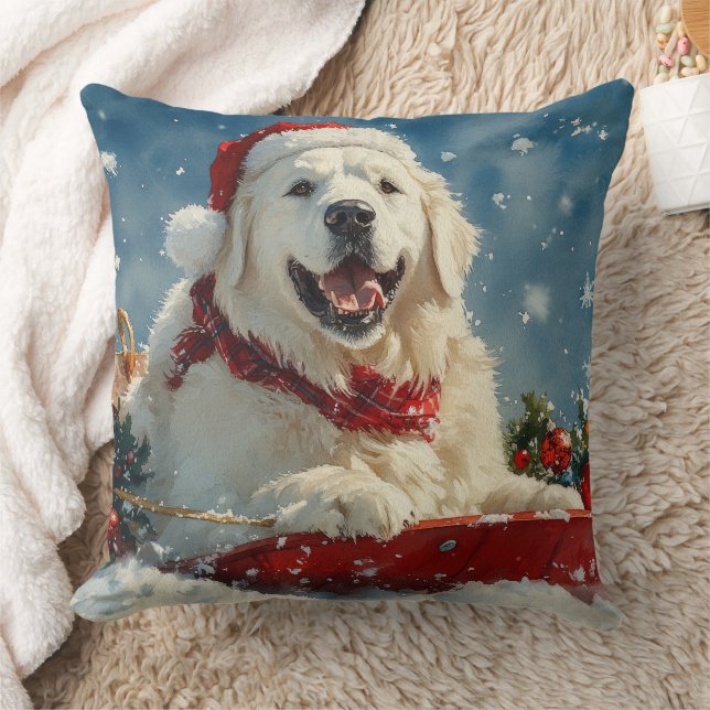 Coussin Great Pyrenees Dog in Sledge Let it Snow Christmas (Couverture)