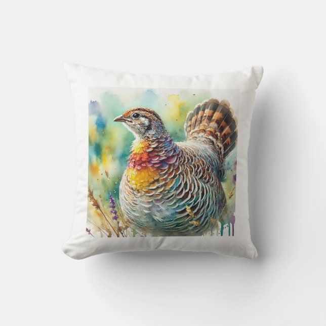 Coussin Greater Prairie Chicken 290824AREF128 - Watercolor (Recto)