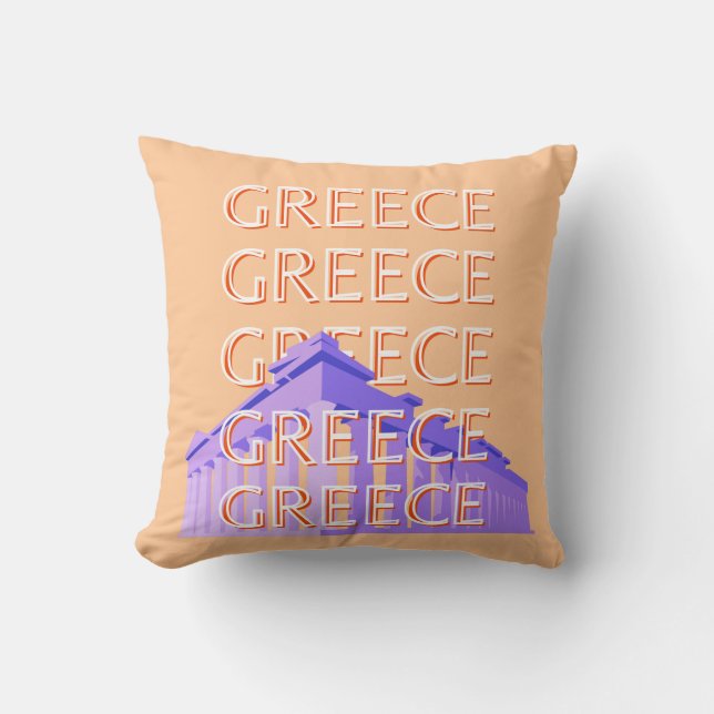 Coussin Grèce, Athènes Travel Art, Orange (Recto)