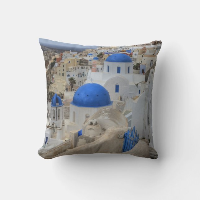 Coussin Grèce, Santorin. Clocher et dômes bleus (Recto)