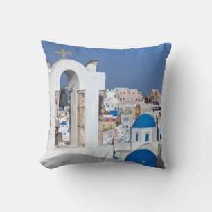 Coussin Grèce, Santorin. Clocher et dômes bleus de 2