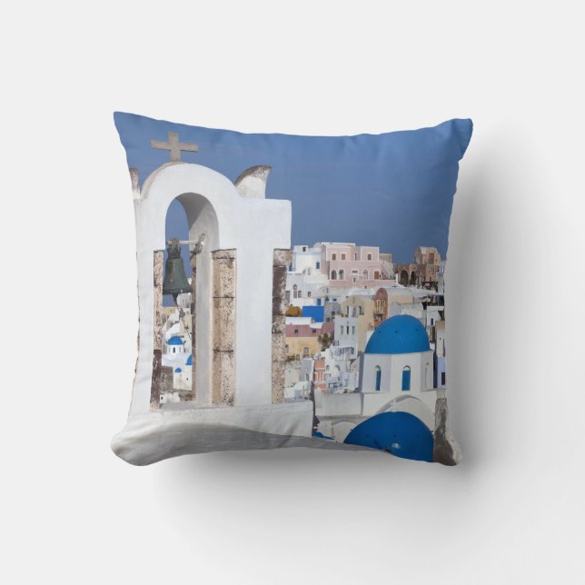 Coussin Grèce, Santorin. Clocher et dômes bleus de 2 (Recto)
