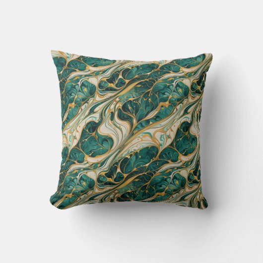 Coussin Green and Gold Marble Throw Pillow (Recto)