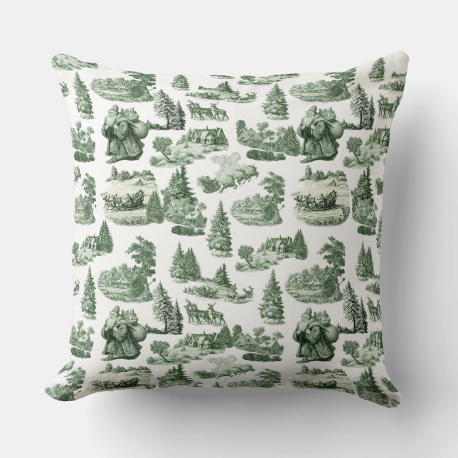 Coussin Green and White Christmas Toile Aesthetic (Recto)