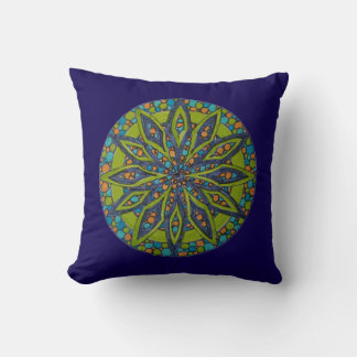 Coussin Green/Blue Starburst Mandala Throw Pillow