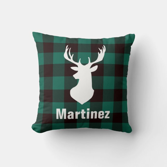 Coussin Green Buffalo Check Plaid Deer Head Family (Recto)