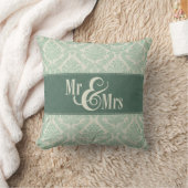 Coussin Green Damask "Mr & Mrs" coussin, personnalisée (Couverture)
