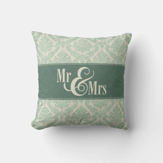 Coussin Green Damask "Mr & Mrs" coussin, personnalisée (Recto)